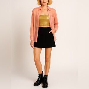 forte_forte Sheer Peach Button-Down‎ Blouse with Yellow Piping – Size Medium